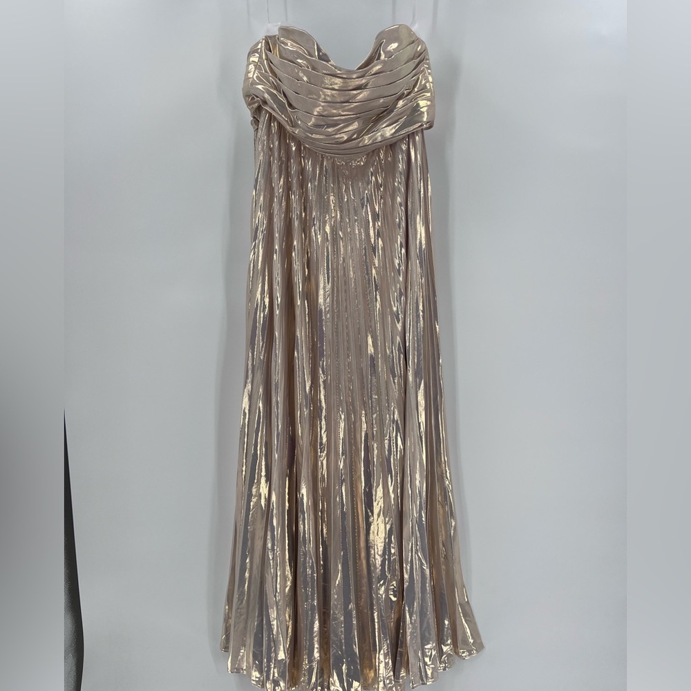 Amazon dress pleated size 8 shimmering metallic lamé fabric